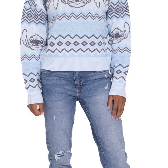 Disney Stitch Girls Metallic Blue Sweater Lurex Holiday Sweater - Picture 5 of 7